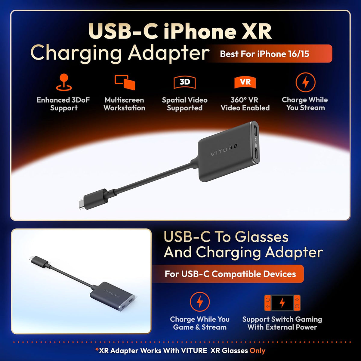 Adaptador XR con Head-Tracking – Potencia 3DoF y carga para iPhone 15/16